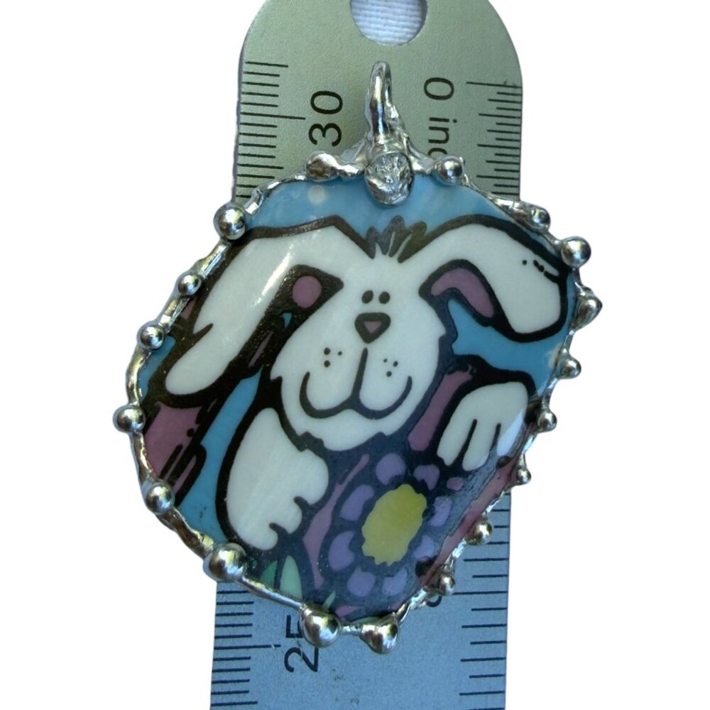 Handmade Easter Bunny Pendant With Silver-Blend Frame Made From Vintage Royal No - Picture 4 of 15
